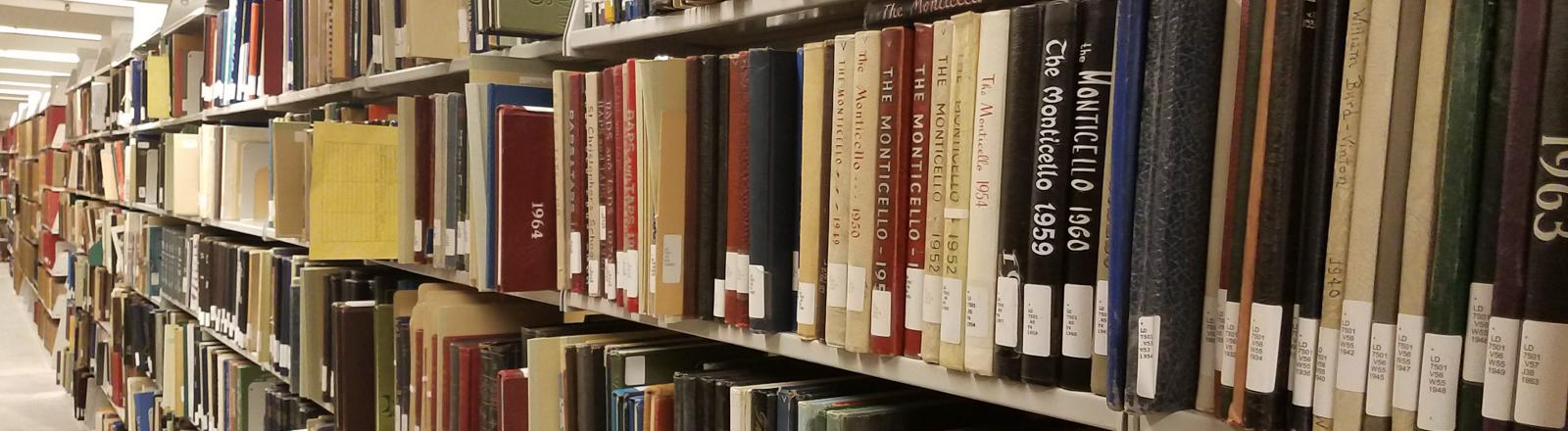 row of books in closed stacks