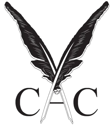 Logo of the Court Clerks association, letter C, followed by a letter A formed by two feather quills crossing, and another letter C